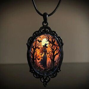 Gothic Witch Pendant Necklace Black